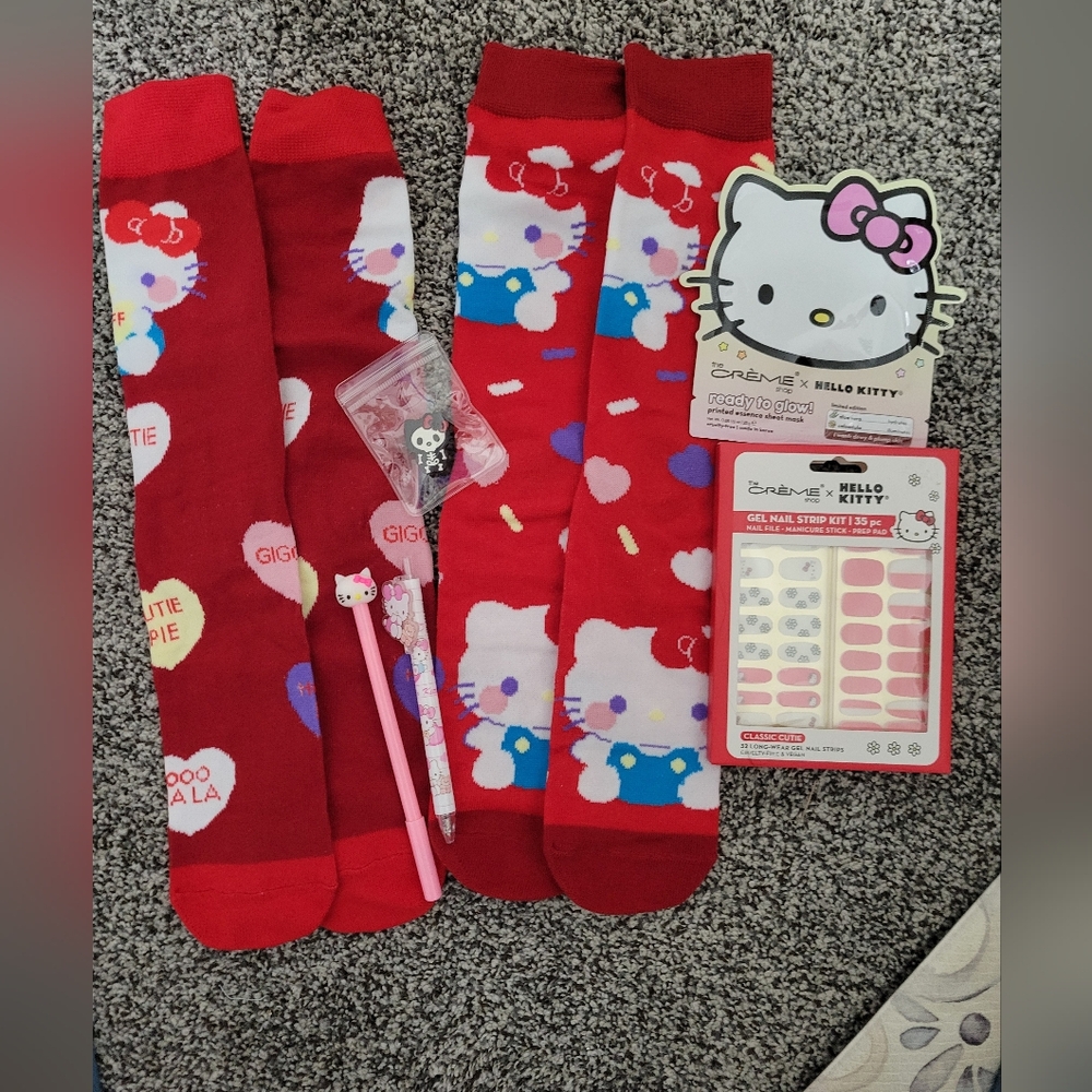 Hello Kitty Items Pens Socks Pin Face Mask And Sticker Nails